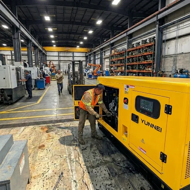 Teknisi melakukan pemeriksaan pada generator YUNNEI